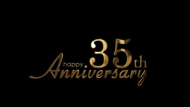 Golden banner congratulating 35th anniversary, transparent background