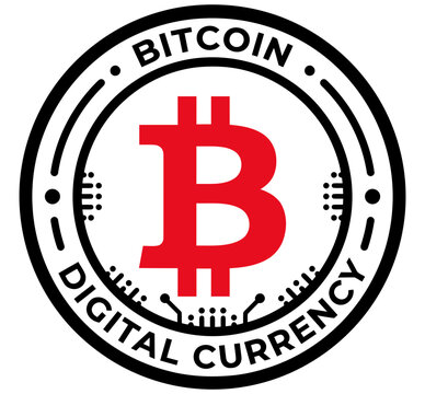 Red bitcoin symbol inside circular badge design for modern financial vector graphic digital currency project