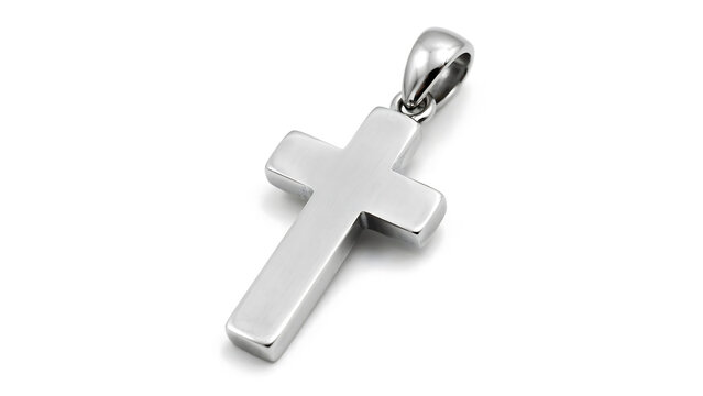 Silver christian cross pendant with white background cross necklace christian religious confirmation accessory isolated spiritual decorative