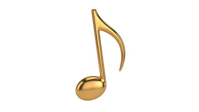 Golden musical eighth note symbol isolated on white background with treble clef instrument performance classical collection education learning creative