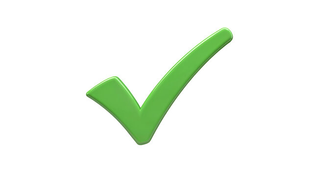 Green check mark icon with a simple bold green check mark symbol isolated on a white background positive complete selection validate verification agreement clearance accepted