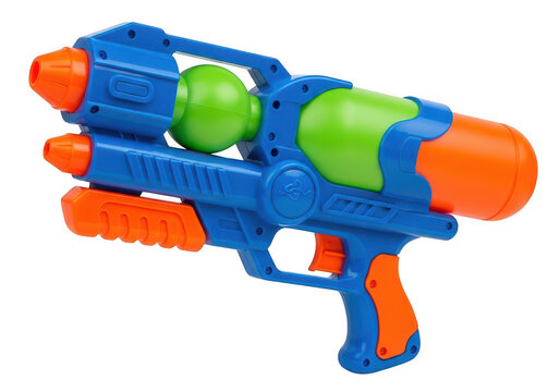Plastic water gun with dual reservoirs on transparent background toy