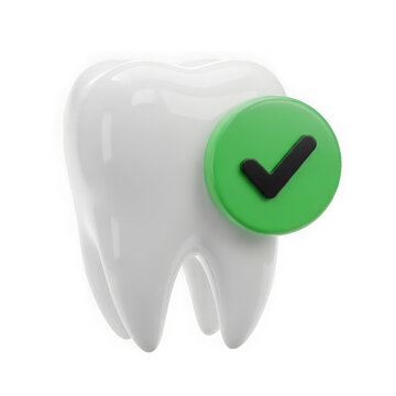 3d rendered image of a tooth with a green checkmark indicating good dental health