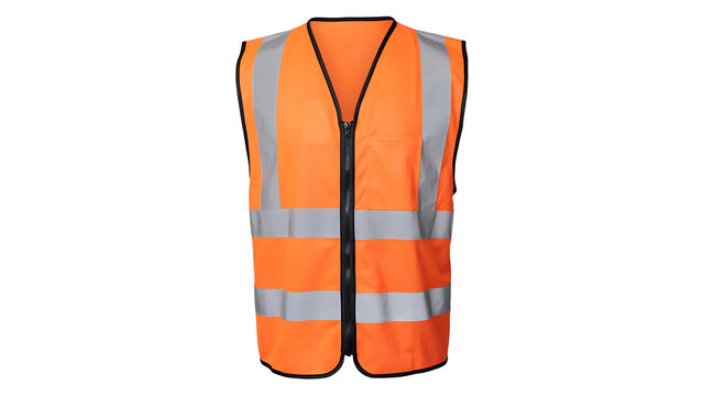Orange high visibility safety vest with reflective strips hi vis personal protective equipment traffic control zip front workwear construction roadwork clothing protection fluorescent