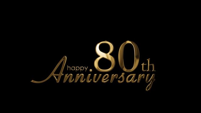 Golden banner with 80th anniversary greetings, transparent background