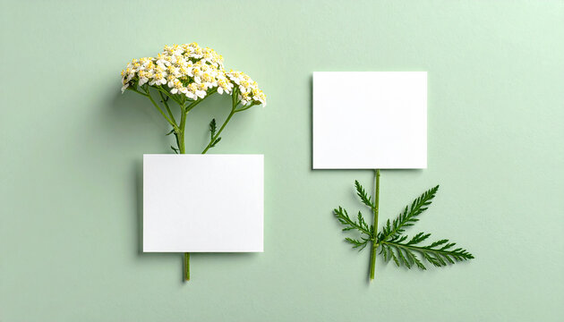 Chamomile and yarrow shown as pair with labels area on herbal identification chart generative AI