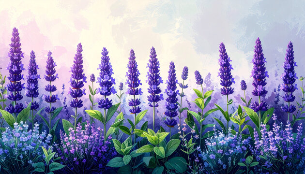 Lavender borage and thyme arranged in row as bee friendly seed packet illustration generative AI