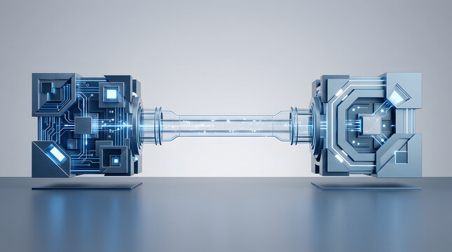 Minimalist API integration concept representing connected software systems and data exchange