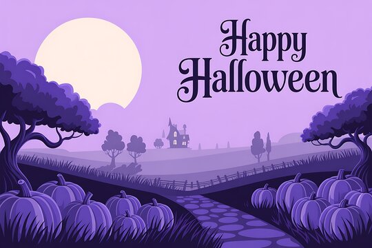 Spooky halloween landscape with a full moon and winding path through a graveyard