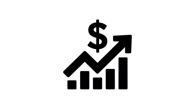 Black growth chart icon with a dollar sign symbol