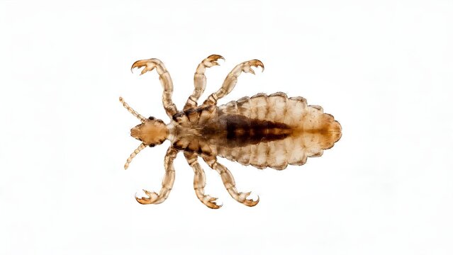 Macro photograph of a human head louse isolated on white background.