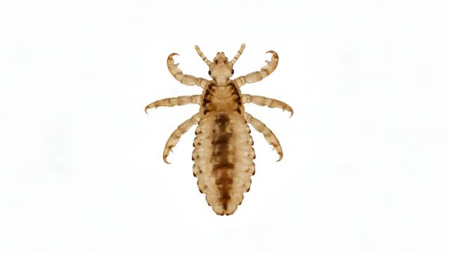 Macro view of a human head louse Pediculus humanus capitis isolated on white background.