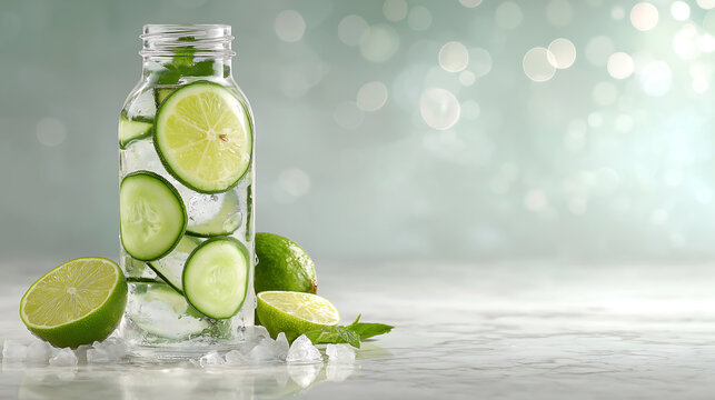 Refreshing infused water with fresh cucumber lime and ice