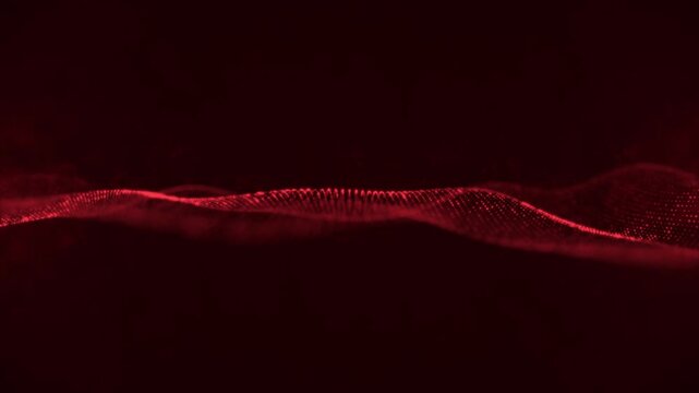 Abstract red glowing particles wave animation in dark background for technology presentation