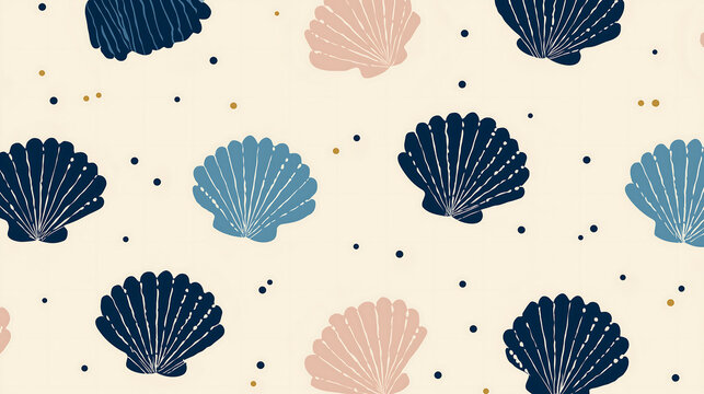Decorative seashell pattern with dots in blue and cream colors