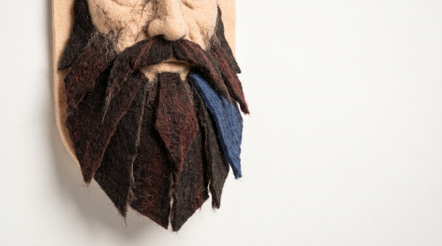 Textured art piece of a beard sculpture in natural colors  