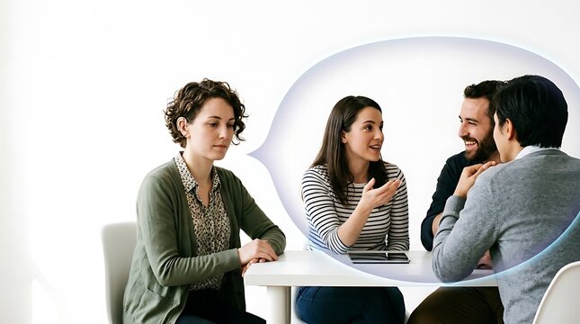 Woman feeling excluded from group conversation at a meeting