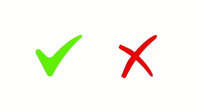 Red Cross Symbol  And Green Check Mark Symbol 4k Video Alpha Channel