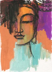 abstract watercolor background with head of Buddha  © Anna Ismagilova