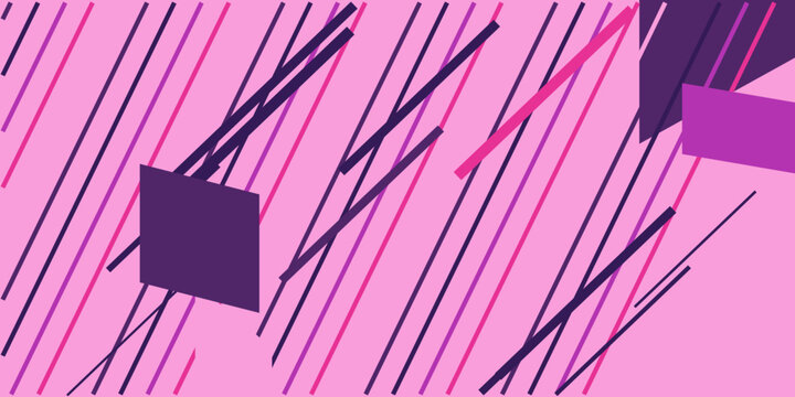 Abstract geometric pattern with diagonal lines and rectangles on a vibrant pink background
