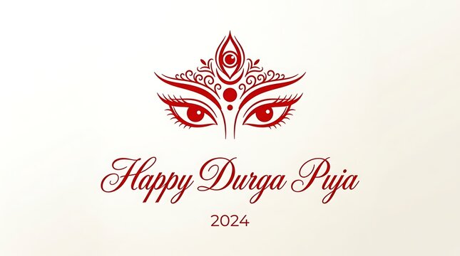 Happy durga puja 2024 greeting card design with stylized goddess durga eyes isolated on white background