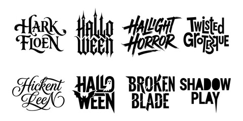 Set of halloween themed typography and horror style lettering logos © Tamanna