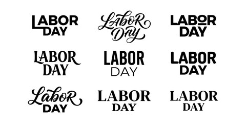 Obraz premium Various labor day typography logo designs, creative lettering styles for holiday promotional marketing