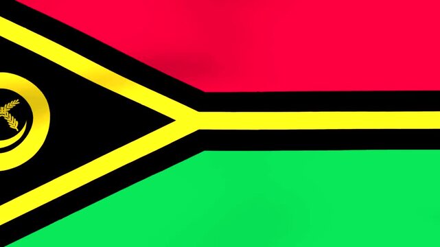 Waving flag of Vanuatu featuring a red green and black design