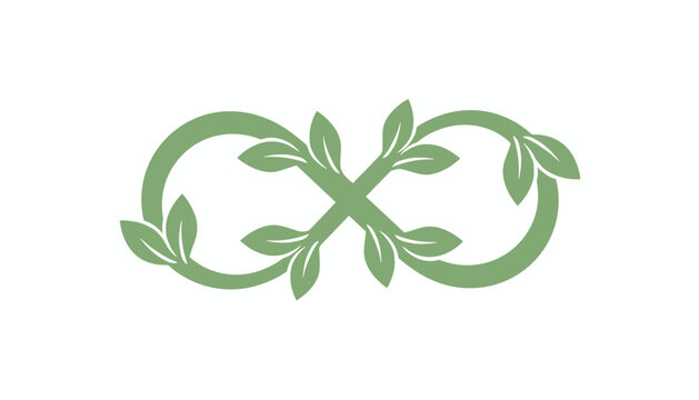 Green infinity symbol creatively designed with organic leaf vines and foliage isolated on a white background.