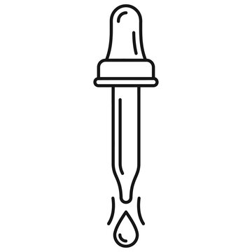 minimal vector line icon of cosmetic dropper with falling droplet