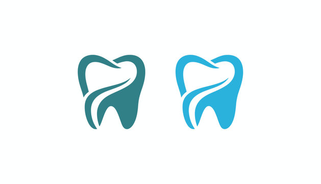 Modern dental care icons showing clean stylized teeth with waves in shades of blue and teal on white background.