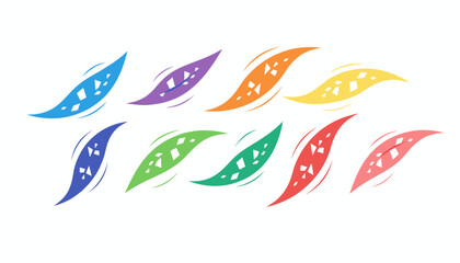 Naklejka premium Colorful paint strokes with white flecks in red, orange, yellow, green, blue, and purple, arranged neatly in two rows.