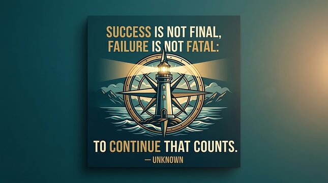 Motivational quote with lighthouse and compass icon for success