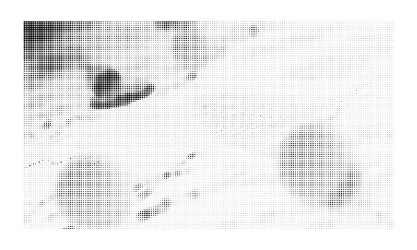 Abstract monochrome halftone pattern with various circular dot sizes and irregular density transitions