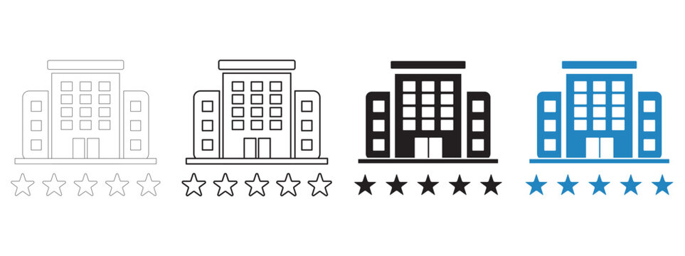 5 Star Hotel Icon Set - Luxury Accommodation and Building Rating Icons