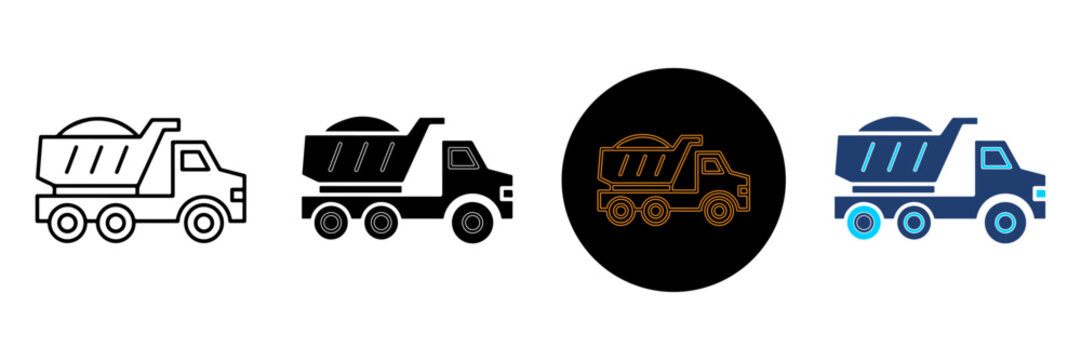 Four Distinctive Graphic Styles Of Dump Truck Icons