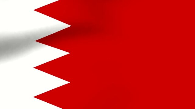 Waving national flag of Bahrain featuring red and white colors with serrated pattern