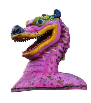 Vintage pink dragon carnival ride head isolated on transparent background