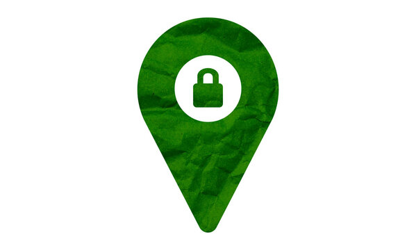 Green location pin icon with white lock symbol for security and privacy mapping