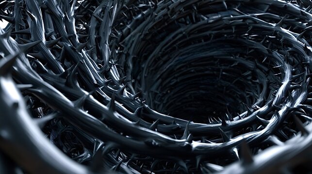 Dark swirling thorns creating abstract tunnel vortex
