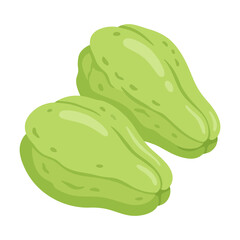 Two fresh chayote fruits isolated on white background