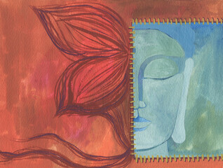 abstract watercolor background with head of Buddha © Anna Ismagilova