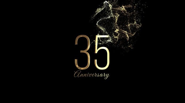 Golden banner congratulations on the 35th anniversary, gold particles, transparent background