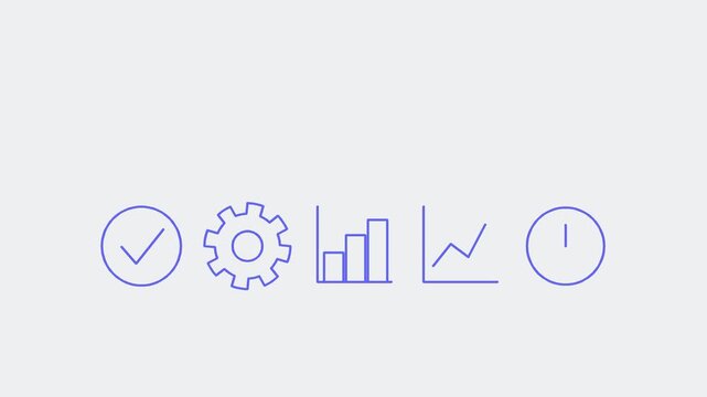 Line icons drawing stroke by stroke checkmark gear chart minimal outline neutral background modern generative AI