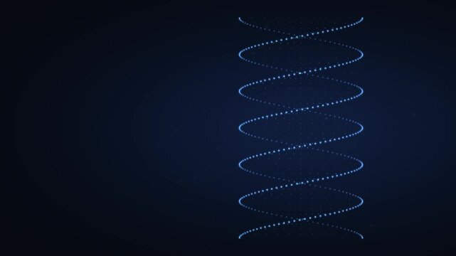 DNA double helix rotating slowly glowing blue strands base pairs floating particles dark scientific generative AI