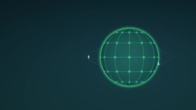 Earth globe wrapped glowing green network renewable icons orbiting slowly clean gradient background hopeful generative AI