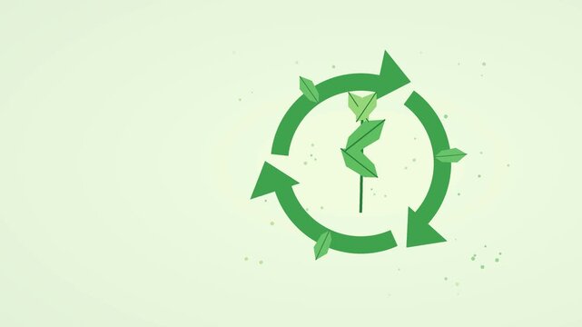 Green leaves circular arrows forming recycling loop growing plant rising particles fresh eco concept generative AI