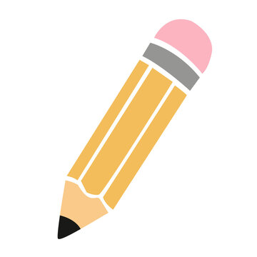 Simple yellow pencil illustration with pink eraser tip stationery education supplies illustration transparent creative equipment knowledge learning academic workspace as isolated object
