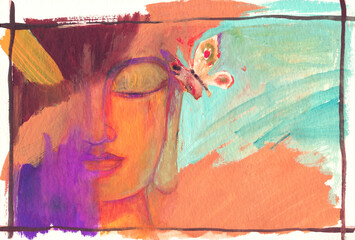 abstract watercolor background with head of Buddha © Anna Ismagilova