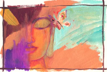 abstract watercolor background with head of Buddha © Anna Ismagilova
